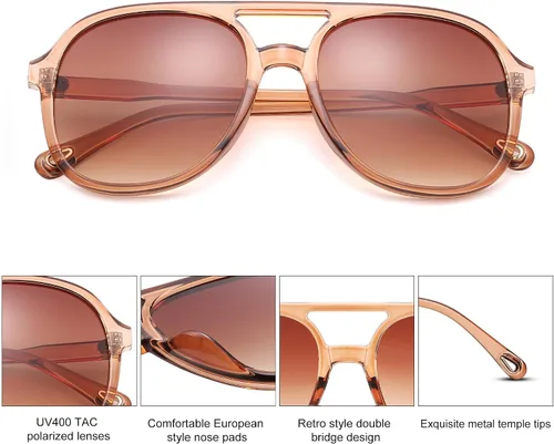 Vista 3 de Pro Acme Gafas de sol polarizadas estilo aviador cuadradas retro para mujer y hombre de los años 70, estilo vintage, doble puente, protección UV400