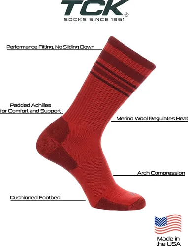 Vista 11 de TCK Calcetines de lana merino para hombres y mujeres para senderismo, caza, ciclismo de montaña, longitud de la tripulación para botas