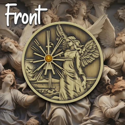 Vista 3 de Medallón de bronce de la moneda del ángel de la guarda, ficha del regalo