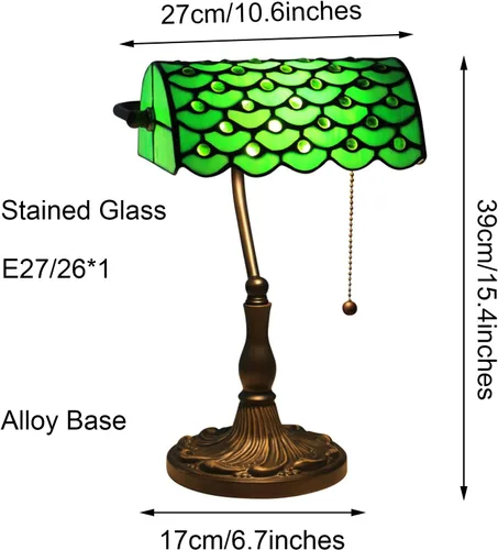 Vista 7 de Green Bankers - Lámpara de mesa vintage, luz de escritorio retro, lámpara de escritorio de oficina de vidrieras Tiffany, lámpara de cuentas