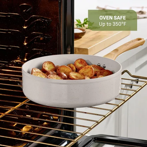Vista 7 de T-Fal Revive - Sartén antiadherente de cerámica de 12 pulgadas, apta para horno hasta 350 °F, mango que se mantiene fresco, ollas y sartenes de Beige
