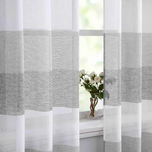 Vista 12 de Vision Home Cortinas traslúcidas a rayas color gris y azul ahumado, paneles de ventana rústicas de lino de 63 pulgadas de largo, cortinas rústicas