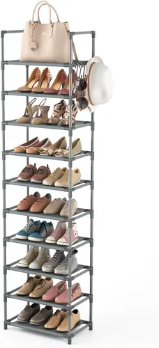 Vista 17 de LANTEFUL - Organizador de zapatos de 5 niveles, 12-15 pares, organizador de botas, estante resistente y estrecho para entrada, armarios con ganchos