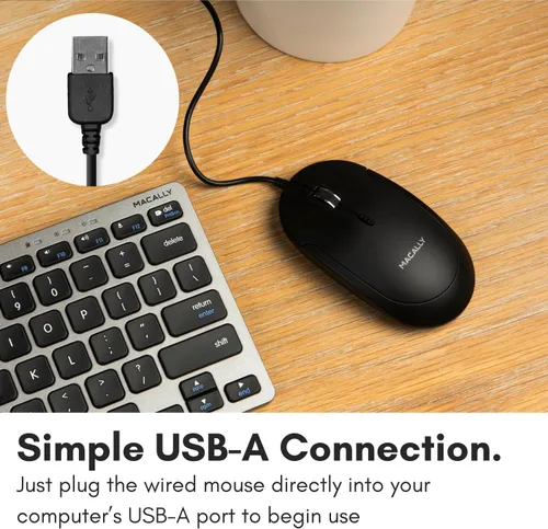 Vista 2 de Macally Ratón de computadora con cable, mouse USB silencioso - USB delgado y compacto para Apple Mac o Windows PC portátil/escritorio - Diseñado
