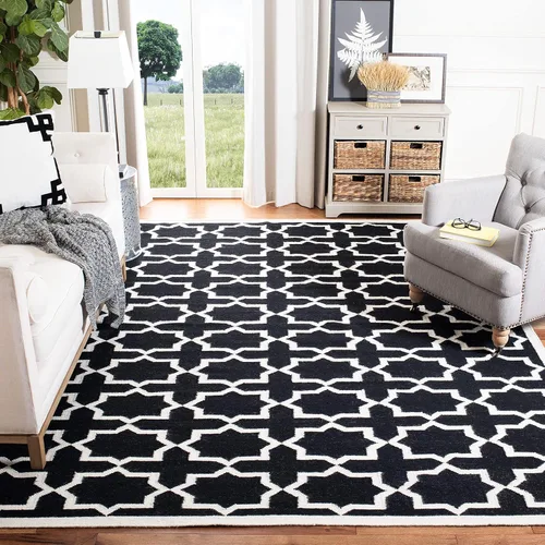 Vista 10 de SAFAVIEH Dhurries Collection DHU549L - Alfombra de lana de tejido plano hecha a mano de 2 pies 6 pulgadas x 6 pies, color negro/marfil