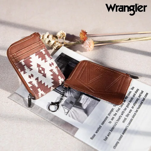 Vista 2 de Montana West Wrangler Aztec - Cartera para tarjetas de crédito con bolsillo con cremallera para mujer, Café Aztec-Light, Western