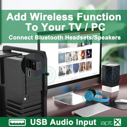 Vista 3 de Transmisor inalámbrico óptico USB Bluetooth 2 en 1 adaptador de transmisor de audio de baja linterna APTX aptX-adaptative/HD/LL multipunto HIFI