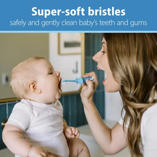 Vista 2 de Dr. Brown's Cepillo de dientes para bebés y niños pequeños, elefante, azul, 0-3 años