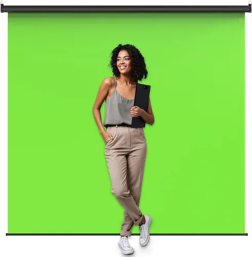 Vista 10 de Estilo más amplio: pantalla blanca KHOMO Gear de 84 x 84 pulgadas, telón de fondo extraíble extragrande, pantalla de proyector enrollable plegable