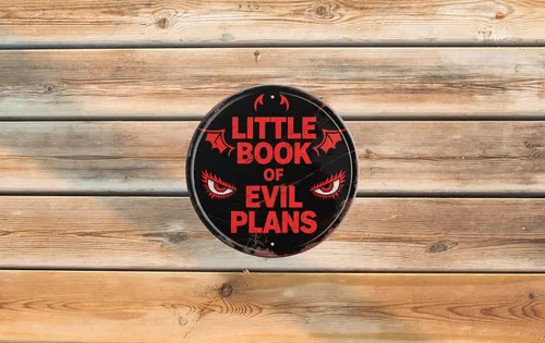 Vista 6 de Cartel de metal Little Book Of Plans de 8 x 8 pulgadas, placa vintage humorística para escritorio de oficina, estantería, regalo divertido