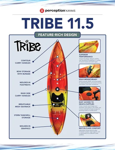 Vista 3 de Perception Tribe 11.5 Kayak sentado en la parte superior para diversión completa Gran almacenamiento trasero con amarres
