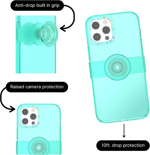 Vista 6 de PopSockets Funda para iPhone 12 Pro Max con agarre y deslizamiento para teléfono, funda para iPhone 12 Pro Max, menta verde