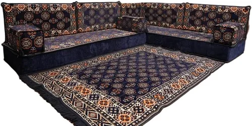 Vista 7 de arabicsofa Juego de asientos Jalsa en forma de L – Majlis árabe hecho a mano con almohadas de respaldo