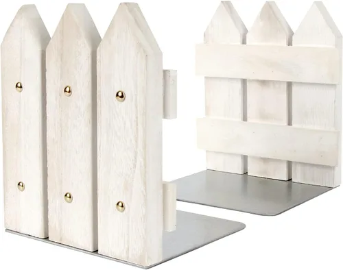 Vista 8 de J JACKCUBE DESIGN Sujetalibros rústicos, 1 par, sujetalibros decorativos de granja para libros pesados, revista, DVD en estante de mesa de Madera