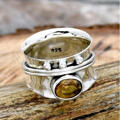 Vista 3 de Citrine Spinner Ring, 925 Sterling Silver Ring, Spinner Ring For Women, Handmade Ring, Promise Ring, Fidget Band Ring, Citrine Ring, Minimalist