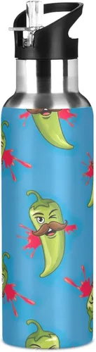 Vista 8 de Stainless Steel Vacuum Insulated Water Bottle 20 Oz, BPA-Free Sports Water Bottle for Gym Outdoor Travel School, Green Chili Peppers