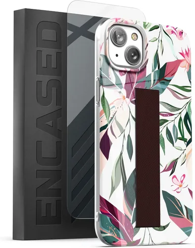 Vista 7 de ENCASED Funda para iPhone 14 diseñada para iPhone 14 con correa de mano, soporte para teléfono y protector de pantalla (mariposa azul)