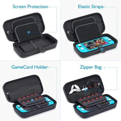 Vista 3 de HEYSTOP Compatible con Nintendo Switch Lite funda de transporte Mini Switch Lite Funda protectora de pantalla de vidrio templado, soporte de juego