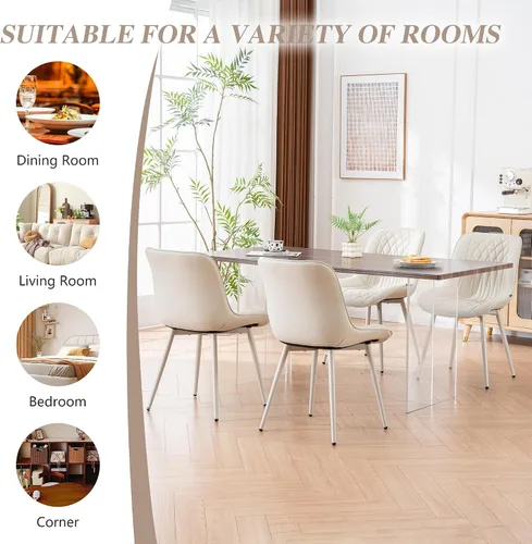 Vista 5 de Juego de 2 sillas de comedor YOUNIKE con respaldo alto, sillas de cocina y comedor estilo de mediados de siglo, tapizadas en cuero sintético, silla