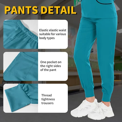 Vista 3 de niaahinn Conjuntos de uniforme médico para mujer, uniforme de enfermera, camiseta y pantalón deportivo, traje de trabajo de manga corta, diseño