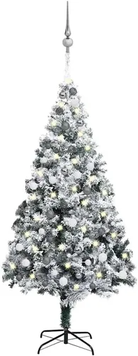 Vista 14 de 6.5ft Flocked Artificial Christmas Tree with LED Lights and Decorations, Realistic PVC Branches, Adjustable Steel Stand for Indoor Holiday Decor