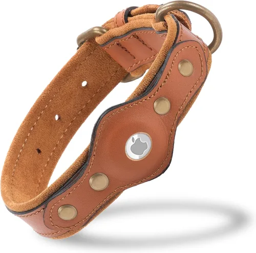 Vista 10 de Filbert Collar de cuero para perro con soporte para Airtag, collar de perro seguro mejorado, collar de cuero para perros medianos, collar de perro