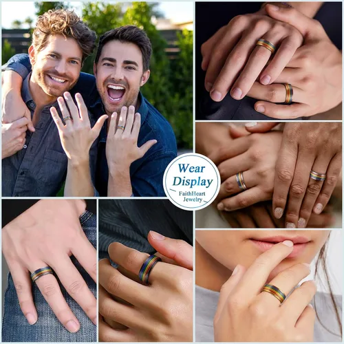 Vista 35 de FaithHeart Anillos para ansiedad LGBT Pride Rainbow, acero inoxidable/chapado en oro de 18 quilates, joyería de amor es amor para hombres y mujeres