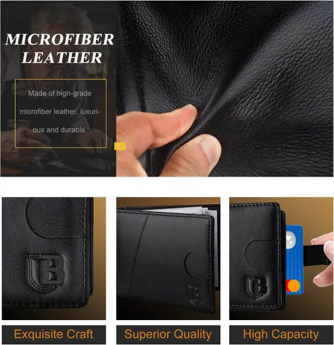 Vista 9 de BIAL Billetera para hombre, billetera delgada plegable con clip para dinero, billetera RFID con 6 tarjeteros de crédito y 1 ventana