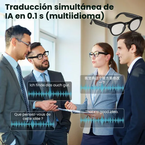 Vista 2 de Al - Lentes inteligentes, lentes de cámara de 8 MP con traducción en tiempo real y análisis de objetos, grabación de video HD 1080P, no requiere