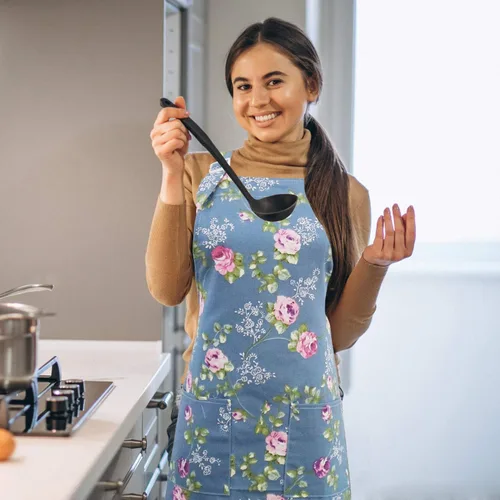 Vista 5 de Delantales florales para mujer, paquete de 2 delantales de cocina con bolsillos para cocinar, hornear, delantal de jardinería, regalos