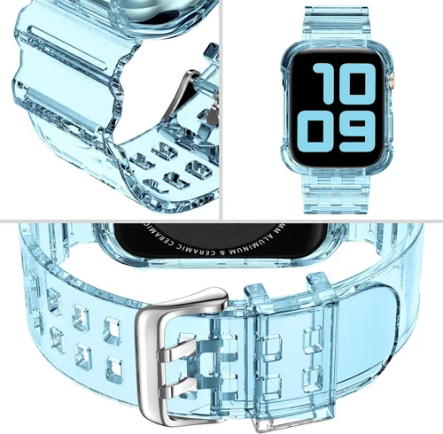 Vista 238 de DABAOZA - Correa transparente compatible con Apple Watch con estuche protector, correa deportiva de TPU con brillo para mujeres y hombres
