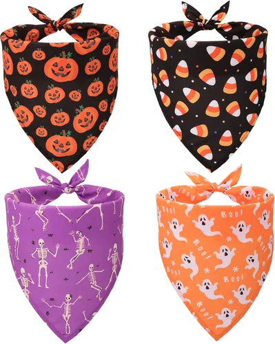 Vista 11 de ADOGGYGO Paquete de 4 Bandanas de Pascua para Perro, Bufanda Triangular para Perro, Patrón de Huevo de Pascua de Conejo, Bandana para Mascotas