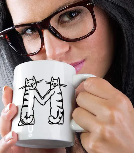 Vista 5 de M Cats - Taza de cerámica personalizada con monograma inicial con letra M, 11 onzas