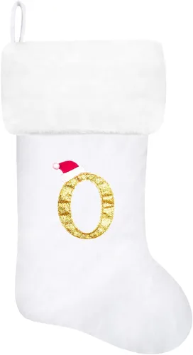Vista 125 de Calcetines de Navidad bordados de 20 pulgadas con monograma, terciopelo negro con puño de felpa blanca supersuave, adornos clásicos para decoración