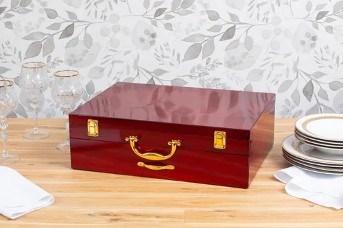 Vista 7 de Caja de madera vacía con cajón y bandejas para hasta 75 piezas de cubiertos o almacenamiento