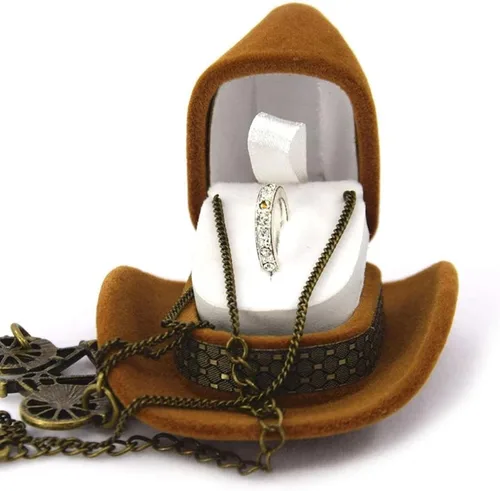Vista 6 de Colaxi Bonita caja de almacenamiento de anillos con forma de sombrero de vaquero exquisito soporte de aretes para el día de San Valentín, propuesta