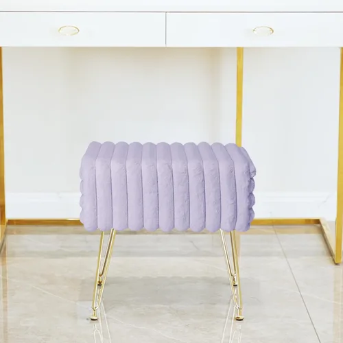 Vista 6 de HOUCHICS Taburete otomano, reposapiés, taburete de maquillaje con estampado en caliente dorado, reposapiés tapizado para cama, sala de estar (morado)