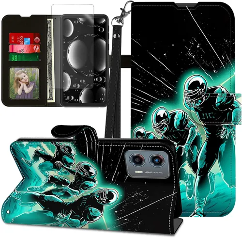Vista 56 de Funda para Motorola Edge 2022 con protector de pantalla, soporte y tarjetero y correa para la muñeca, funda magnética para Moto Edge 2022 5G UW Lobo