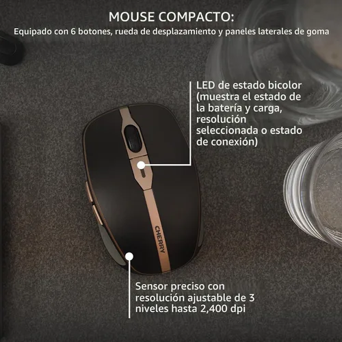 Vista 5 de CHERRY DW 9100 - Combo de teclado y mouse inalámbrico delgado, recargable Negro y bronce.