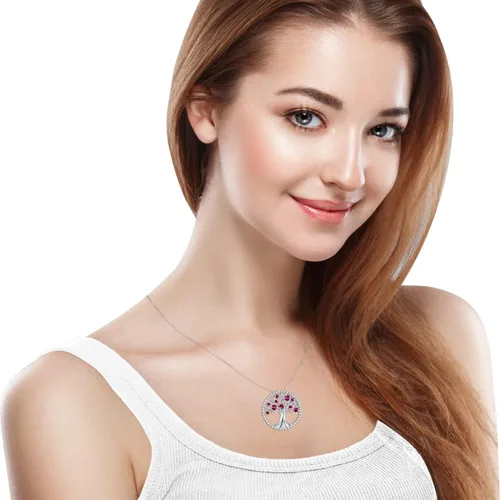 Vista 5 de Collar de árbol de la vida para mujer, collar de perlas esmeralda piedras natales de mayo, junio, para esposa, mamá, regalos de cumpleaños
