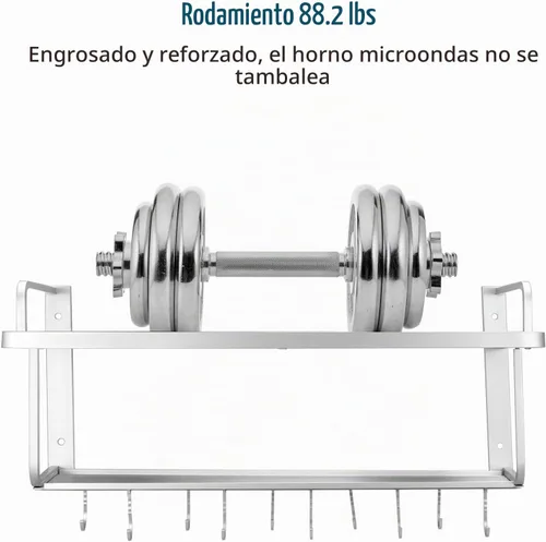 Vista 5 de QWORK Estante para horno de microondas, soportes para horno eléctrico de montaje en pared, aluminio de doble capa para microondas y especias, 2