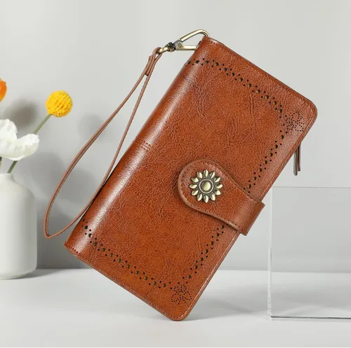Vista 2 de Lavemi - Cartera de piel con bloqueo RFID para mujer, de gran capacidad, para llevarla a la muñeca