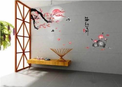 Vista 4 de All River Into the Sea Plum Blossom Lotus Flowers - Adhesivo de pared extraíble