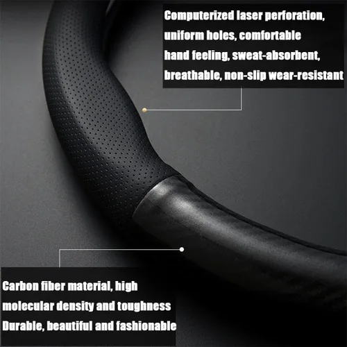 Vista 4 de BESULEN Funda universal de fibra de carbono para volante de automóvil, protector universal de cuero de microfibra, antideslizante, transpirable