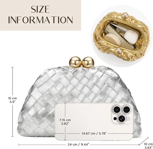 Vista 7 de CHUNLI Dressy Woven Clutch Purses for Women Evening Wedding Formal Occasion,Dumpling Crossbody Shoulder Handbags for Women