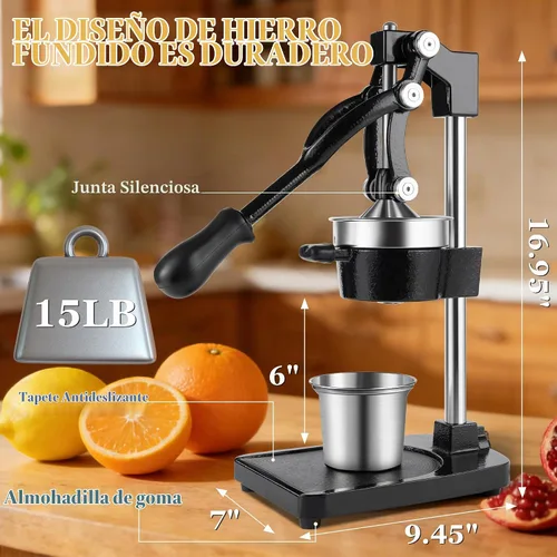 Vista 4 de Exprimidor manual de hierro fundido, exprimidor de limón, prensa de cítricos de grado comercial adecuada para naranjas, limones, limas y granadas
