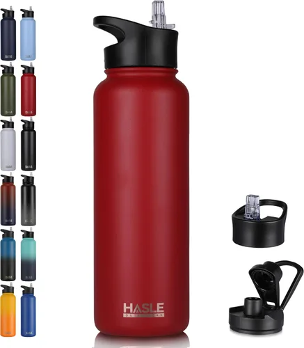 Vista 9 de HASLE OUTFITTERS Botella de agua aislada de 22 onzas, botella de agua de acero inoxidable de doble pared de boca ancha con tapa de popote y tapa