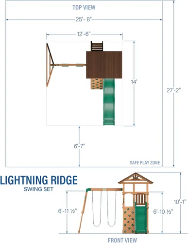 Vista 3 de Backyard Discovery Lightning Ridge - Juego de columpio de madera de cedro con tobogán ondulado, cubierta de juego, pared de roca, caja de arena