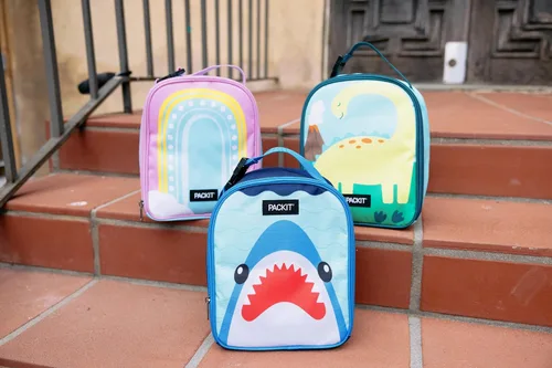 Vista 9 de PackIt® Lonchera Congelable Playtime, Dinosaurio, Construida con Tecnología ECOFREEZE®, Plegable, Reutilizable, Cierre con Cremallera con Asa