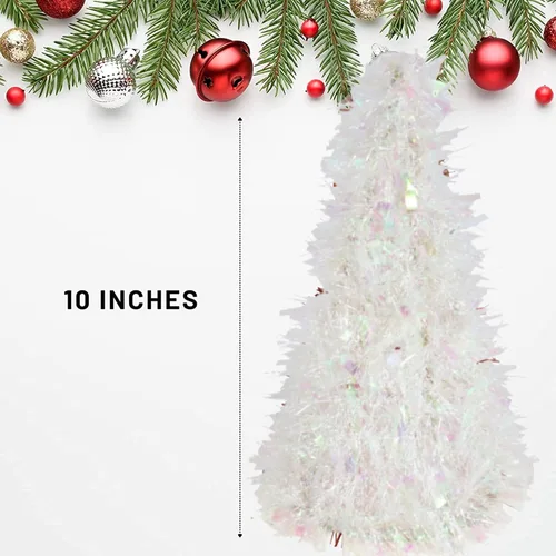 Vista 4 de Generic Árbol de oropel blanco iridiscente de Navidad, 10 pulgadas, material de PVC